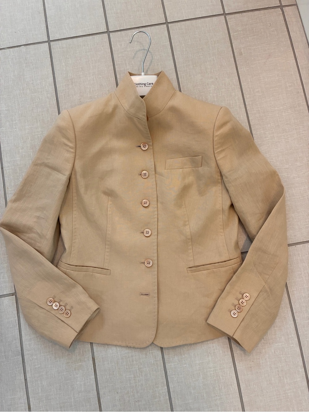 Brooks Brothers Beige Linen Stand-Collar Button Blazer size 2